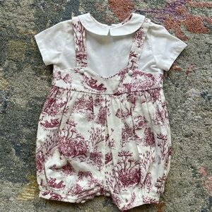 Annafie London Red & White Toile Print Kids Romper - Sz 12 months